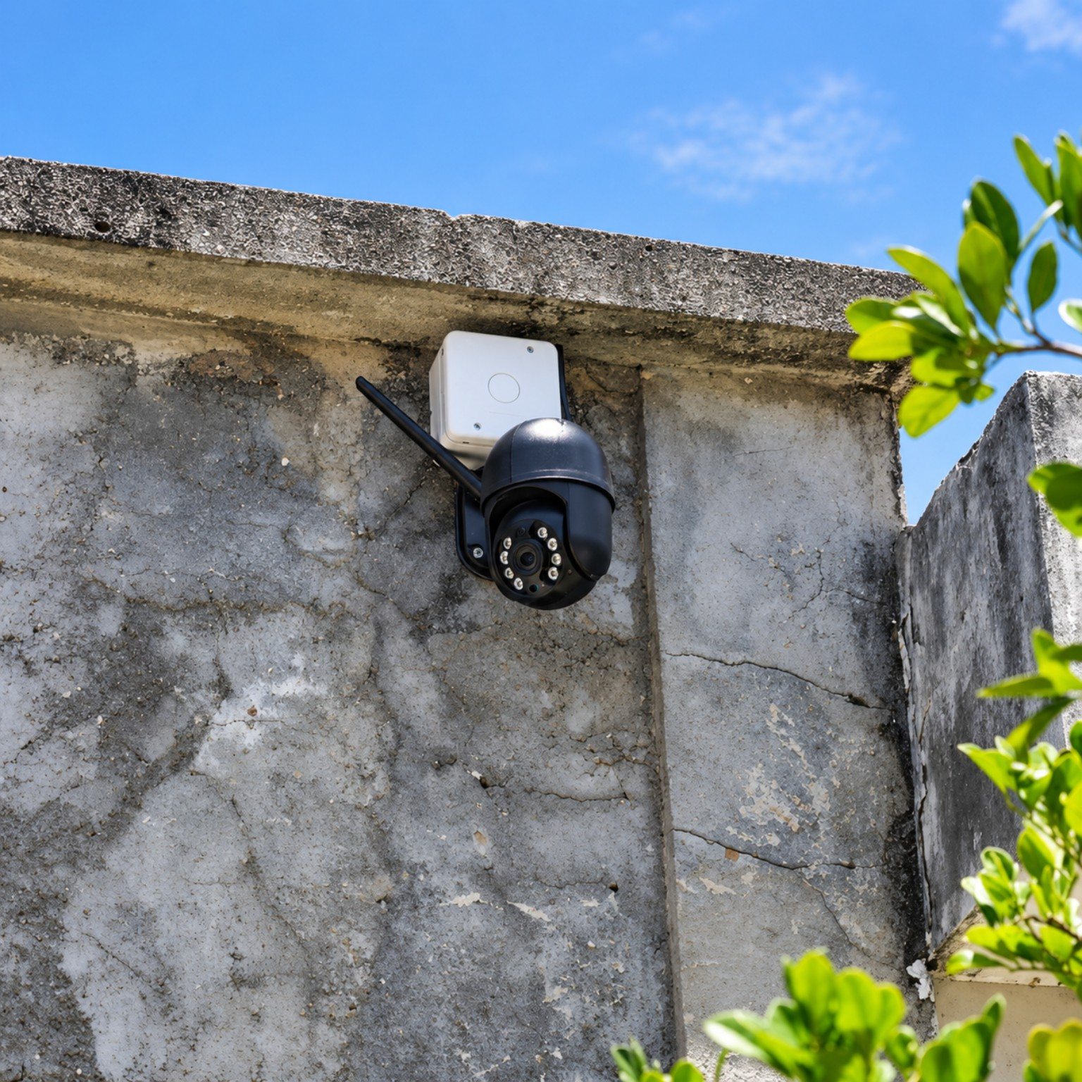 Câmera externa instalada em muro perimetral